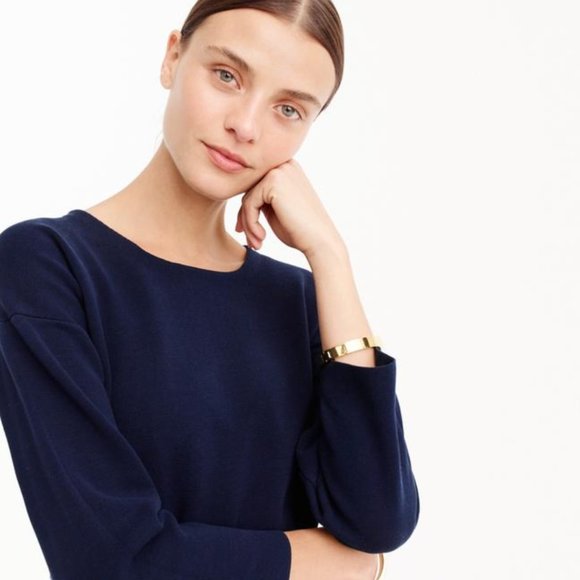 J. Crew Sweaters - Jcrew 100% Cotton Tie Waist Navy Blue Lightweight Crewneck Boatneck Sweater S M